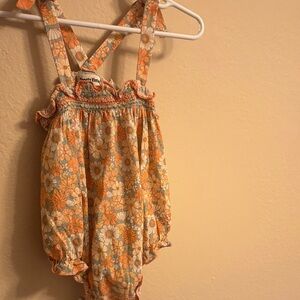 Charming Floral Kids Romper in Orange and Cream